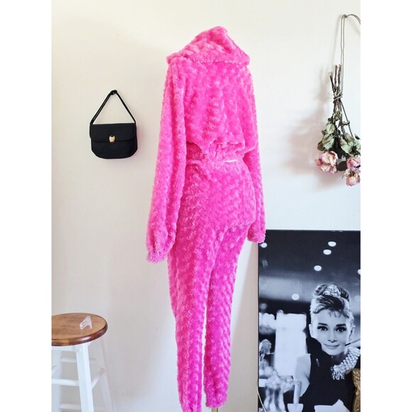 Hot Pink Hooded Crop Sweatershirt And Jogger Set Lounge S - Picture 6 of 6